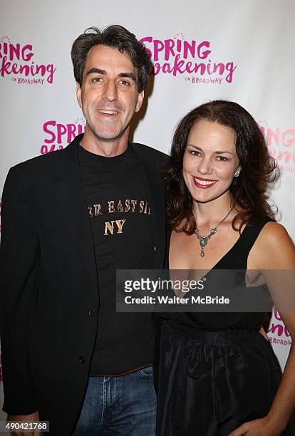Jason Robert Brown and Georgia Stitt attend the Broadway Opening Night Performance of 'Spring Awakening' at the Brooks Atkinson Theatre on September...