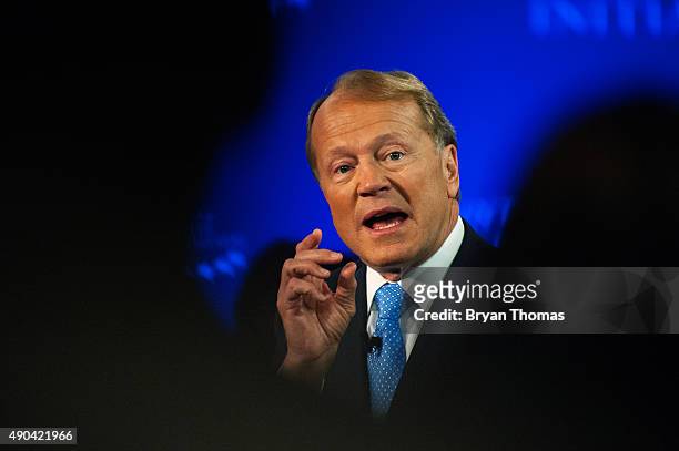 Cisco's Executive Chairman of the Board John Chambers speaks with CNBC's Becky Quick during the Clinton Global Initiative Annual Meeting at the...