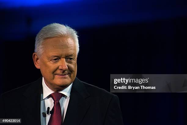 Barclay's Chairman John McFarlane is introduced to the crowd during the Clinton Global Initiative Annual Meeting at the Sheraton Hotel and Towers on...