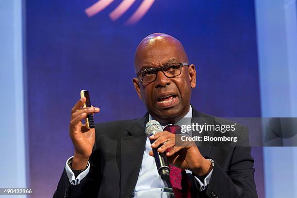 Robert Collymore, chief executive officer of Safaricom Ltd., speaks during the annual meeting of the Clinton Global Initiative in New York, U.S., on...