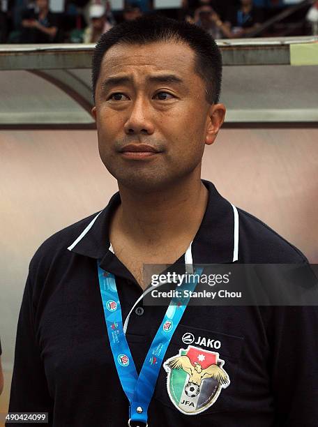 Jordan Coach Okiyama Masahiko during the AFC Women's Asian Cup Group A match between Vietnam and Jordan at Thong Nhat Stadium on May 14, 2014 in Ho...
