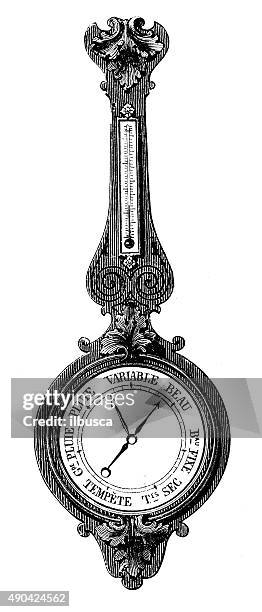 antike illustration barometer - barometer stock-grafiken, -clipart, -cartoons und -symbole