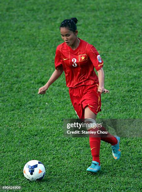 Chuong Thi Kieu of Vietnam runs with the ball during the AFC Women's Asian Cup Group A match between Vietnam and Jordan at Thong Nhat Stadium on May...
