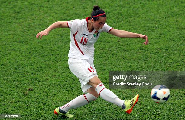 Hebah of Jordan passes the ball during the AFC Women's Asian Cup Group A match between Vietnam and Jordan at Thong Nhat Stadium on May 14, 2014 in Ho...