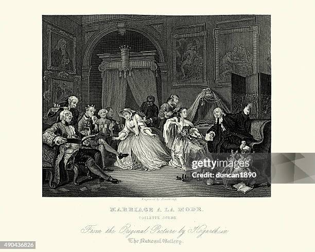 william hogarth marriage a la mode the toilette - william hogarth stock illustrations
