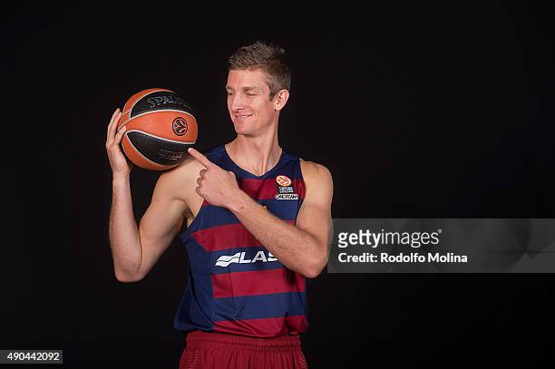 Justin Doelman, #5 of FC Barcelona Lassa poses during the 2015/2016 Turkish Airlines Euroleague Basketball Media Day at Palau Blaugrana on September...