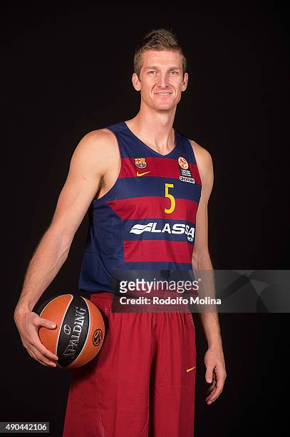Justin Doelman, #5 of FC Barcelona Lassa poses during the 2015/2016 Turkish Airlines Euroleague Basketball Media Day at Palau Blaugrana on September...