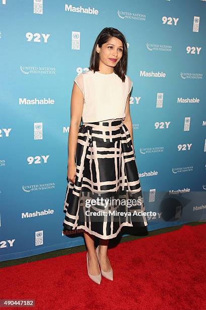 Actress Freida Pinto attends the 2015 Social Good Summit at 92Y on September 28, 2015 in New York City.