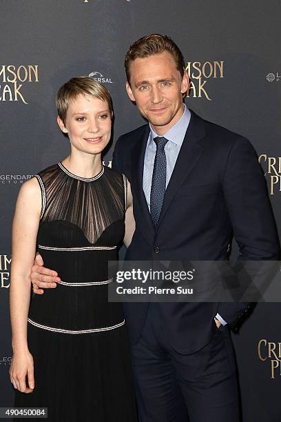 Tom Hiddleston and Mia Wasikowsk attendMia Wasikowsk the premiere of 'Crimson Peak' at UGC Cine Cite Bercy on September 28, 2015 in Paris, France.