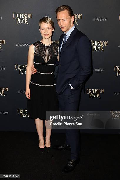 Tom Hiddleston and Mia Wasikowsk attendMia Wasikowsk the premiere of 'Crimson Peak' at UGC Cine Cite Bercy on September 28, 2015 in Paris, France.