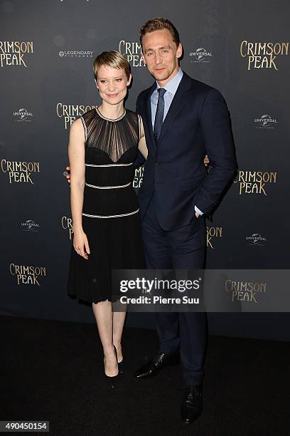 Tom Hiddleston and Mia Wasikowsk attendMia Wasikowsk the premiere of 'Crimson Peak' at UGC Cine Cite Bercy on September 28, 2015 in Paris, France.