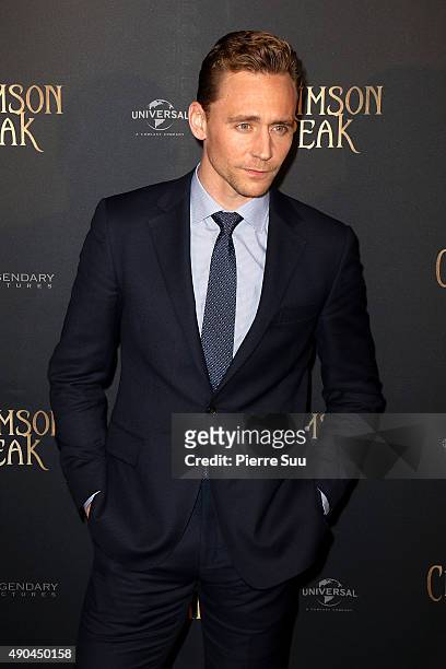 Tom Hiddleston attends the premiere of 'Crimson Peak' at UGC Cine Cite Bercy on September 28, 2015 in Paris, France.