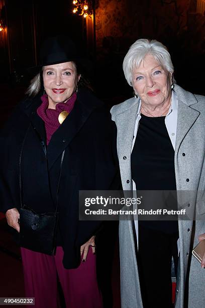 Actresses Francoise Fabian and Line Renaud attend the Private View of the TV Series 'Dix Pour Cent' at Cinema La Pagode on September 28, 2015 in...