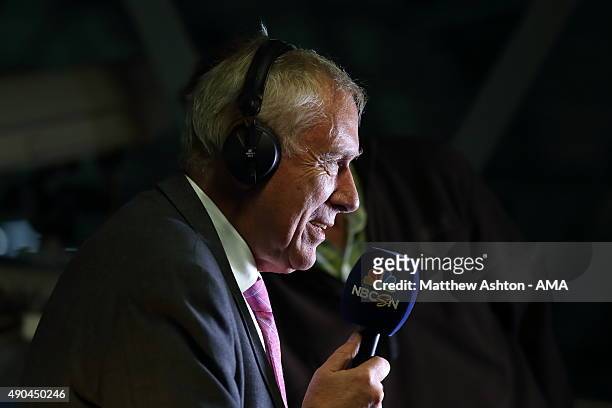 Television commentator Martin Tyler working for American Broadcaster NBC SN during the Barclays Premier League match between West Bromwich Albion and...
