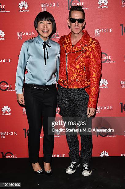 Angelica Cheung and Jeremy Scott attend Vogue China 10th Anniversary at Palazzo Reale on September 28, 2015 in Milan, Italy.