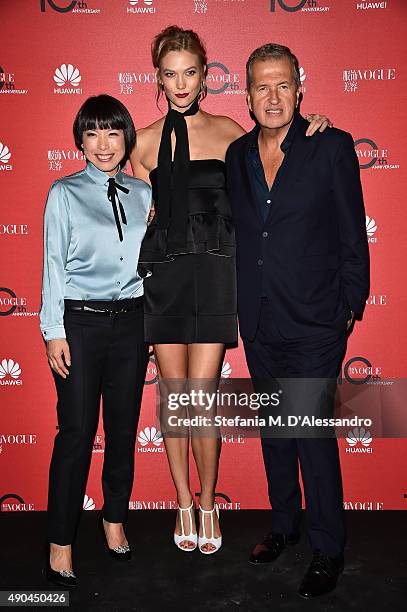 Angelica Cheung, Karlie Kloss and Mario Testino attend Vogue China 10th Anniversary at Palazzo Reale on September 28, 2015 in Milan, Italy.