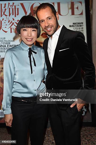 Angelica Cheung and Massimiliano Giornetti attend Vogue China 10th Anniversary at Palazzo Reale on September 28, 2015 in Milan, Italy.