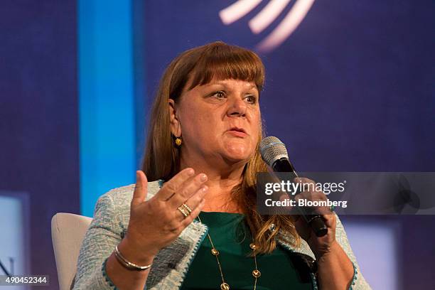 Theresa Jester, chief executive officer of Silicor Materials Inc., speaks during the annual meeting of the Clinton Global Initiative in New York,...