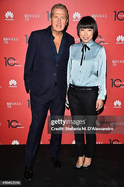 Mario Testino and Angelica Cheung attend Vogue China 10th Anniversary at Palazzo Reale on September 28, 2015 in Milan, Italy.