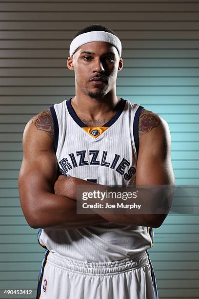 Jarnell Stokes of the Memphis Grizzlies poses for a portrait during their 2015 media day at FedExForum on September 28, 2015 in Memphis, Tennessee....