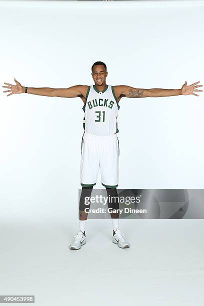 John Henson of the Milwaukee Bucks poses for a portrait during Media Day on September 28, 2015 at the Orthopaedic Hospital of Wisconsin Training...