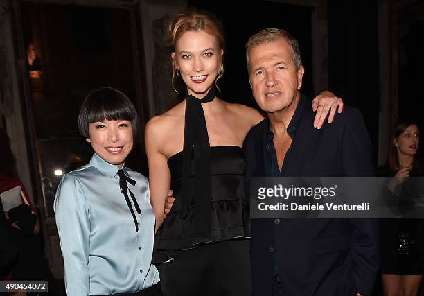 Angelica Cheung, Karlie Kloss and Mario Testino attends Vogue China 10th Anniversary at Palazzo Reale on September 28, 2015 in Milan, Italy.