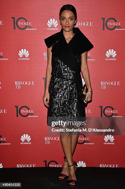 Amina Muaddi attends Vogue China 10th Anniversary at Palazzo Reale on September 28, 2015 in Milan, Italy.