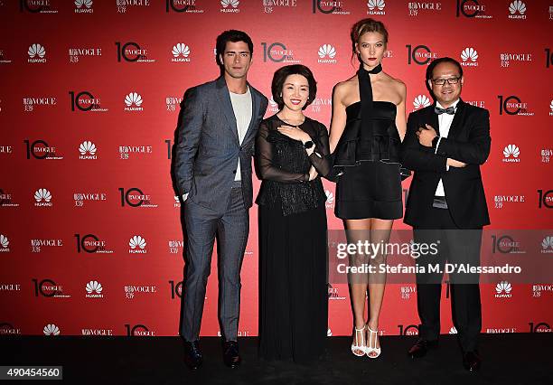 Sean O'Pry, Glory Zhang, Karlie Kloss and Peng Bo attend Vogue China 10th Anniversary at Palazzo Reale on September 28, 2015 in Milan, Italy.