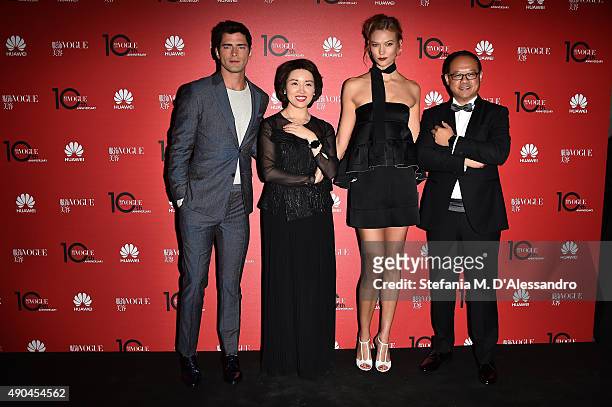 Sean O'Pry, Glory Zhang, Karlie Kloss and Peng Bo attend Vogue China 10th Anniversary at Palazzo Reale on September 28, 2015 in Milan, Italy.