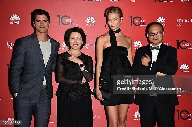 Sean O'Pry, Glory Zhang, Karlie Kloss and Peng Bo attend Vogue China 10th Anniversary at Palazzo Reale on September 28, 2015 in Milan, Italy.