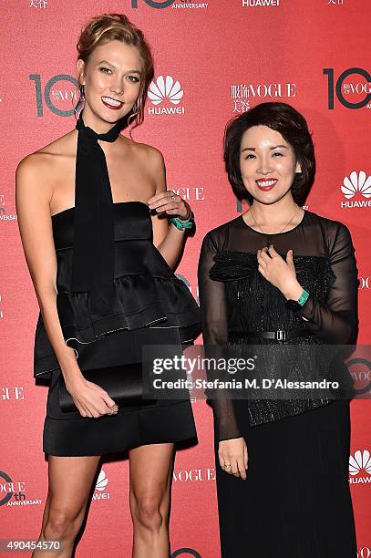 Karlie Kloss and Glory Zhang attend Vogue China 10th Anniversary at Palazzo Reale on September 28, 2015 in Milan, Italy.