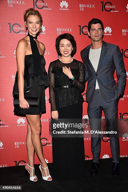 Karlie Kloss, Glory Zhang and Sean O'Pry attend Vogue China 10th Anniversary at Palazzo Reale on September 28, 2015 in Milan, Italy.