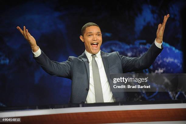 Trevor Noah hosts Comedy Central's "The Daily Show with Trevor Noah" premiere on September 28, 2015 in New York City.