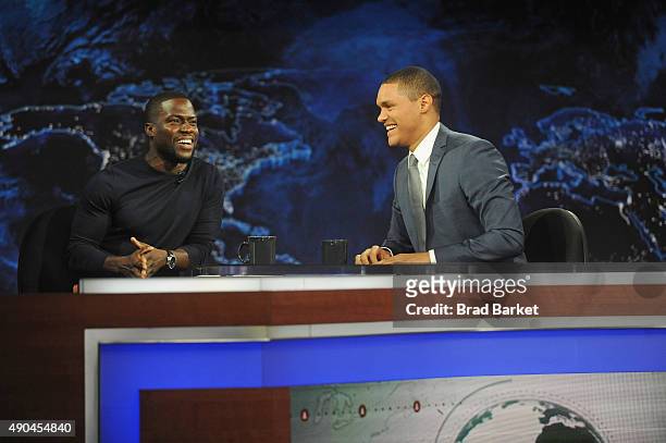 Trevor Noah hosts Comedy Central's "The Daily Show with Trevor Noah" premiere with guest Kevin Hart on September 28, 2015 in New York City.