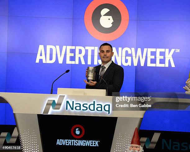 Advertising Week President and COO Lance Pillersdorf rings The NASDAQ Closing Bell during Advertising Week 2015 at NASDAQ MarketSite on September 28,...