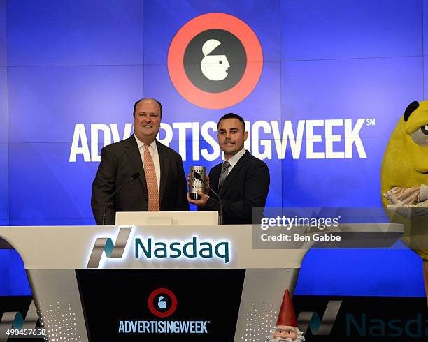 David Wicks and Advertising Week President and COO Lance Pillersdorf ring The NASDAQ Closing Bell during Advertising Week 2015 at NASDAQ MarketSite...