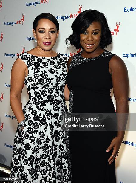 Selenis Leyva and Uzo Aduba attend the 9th Annual Exploring The Arts Gala at Cipriani 42nd Street on September 28, 2015 in New York City.