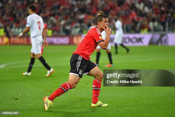 Guilherme Siqueira of Benfica gestures towards the assistant referee during the UEFA Europa League Final match between Sevilla FC and SL Benfica at...