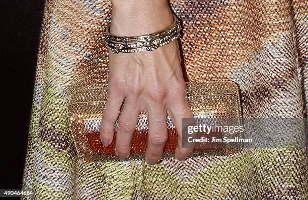 Director Cynthia Wade, bag detail, attends the "Freeheld" New York premiere at Museum of Modern Art on September 28, 2015 in New York City.