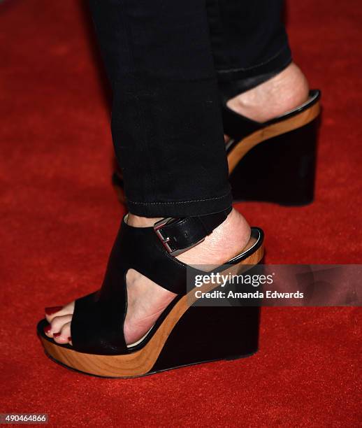 Actress Tamara Braun, shoe detail, arrives at the premiere party for Fuse's "Transcendent" at The Village at Ed Gould Plaza on September 28, 2015 in...