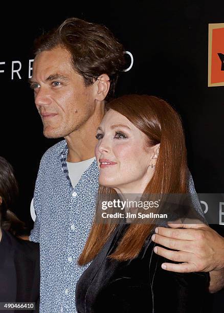 Actors Michael Shannon and Julianne Moore attend the "Freeheld" New York premiere at Museum of Modern Art on September 28, 2015 in New York City.