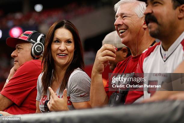 Former intern coach Jen Welter of the Arizona Cardinals attends the NFL game against the San Francisco 49ers at the University of Phoenix Stadium on...