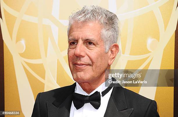 Anthony Bourdain attends the 2015 Creative Arts Emmy Awards at Microsoft Theater on September 12, 2015 in Los Angeles, California.