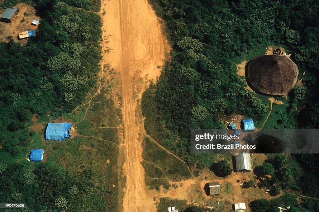 Gold mining illegal landing-strip at Yanomami indigenous...