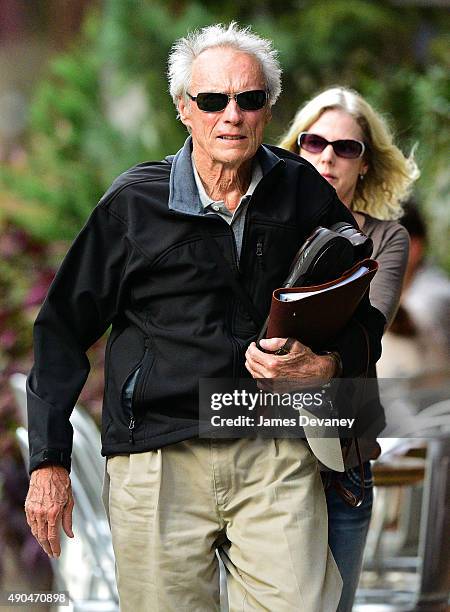 Clint Eastwood and Christina Sandera seen on the streets of Manhattan on September 28, 2015 in New York City.