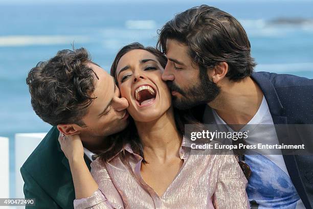 Asier Etxeandia, Inma Cuesta and Alex Garcia attend 'La Novia' photocall during 63rd San Sebastian Film Festival at Kursaal on September 26, 2015 in...