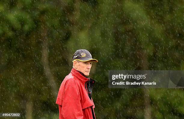 Coach Wayne Bennett watches on during the Brisbane Broncos NRL training session on September 29, 2015 in Brisbane, Australia.