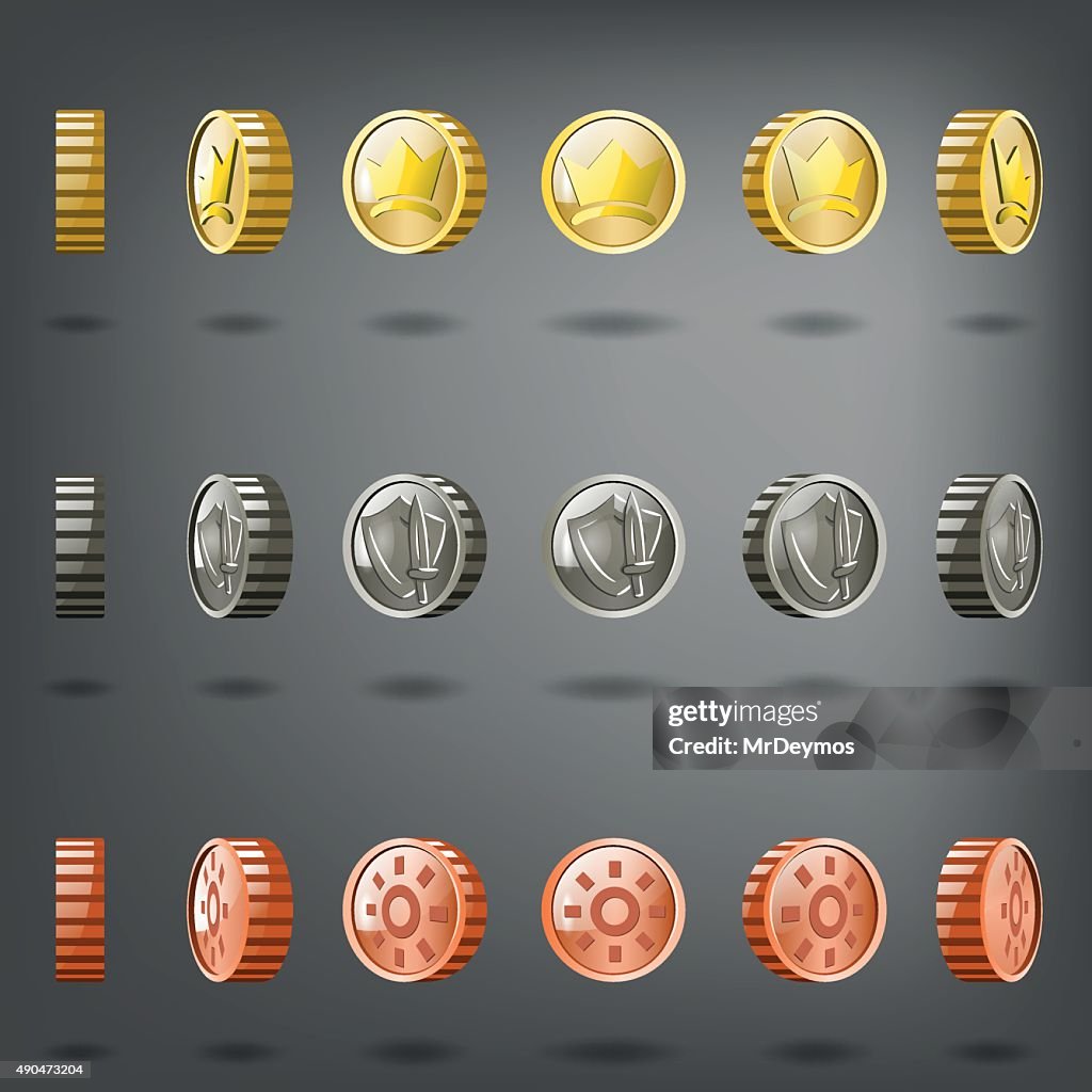Vector Coin Rotation Gold Copper Silver High-Res Vector Graphic - Getty ...