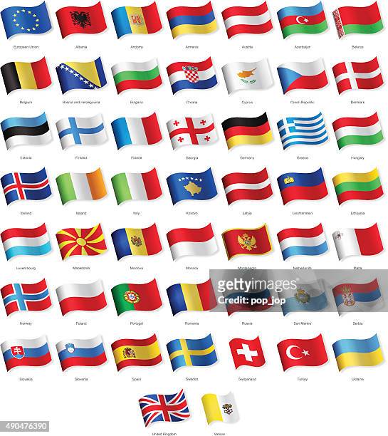 europa-waving flags-illustration - flagge stock-grafiken, -clipart, -cartoons und -symbole