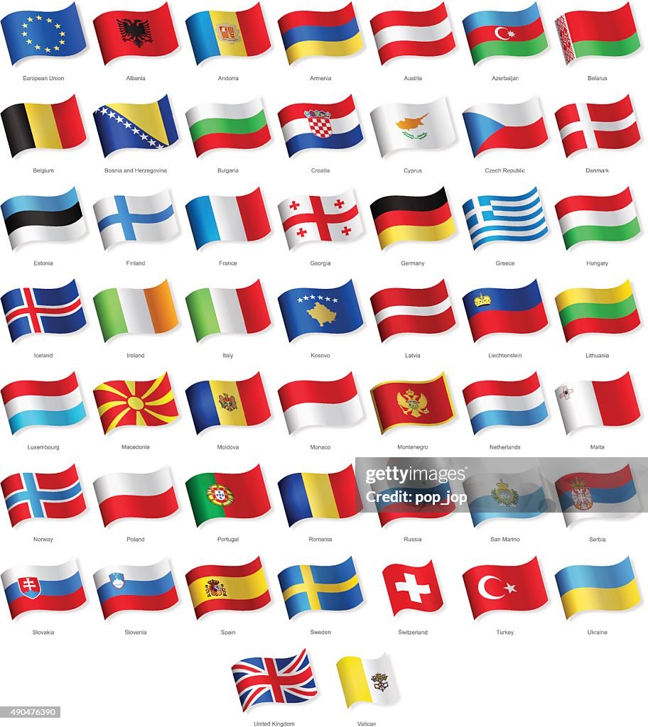 Europe - Waving Flags - Illustration